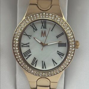 Vintage Melania Trump Gold Analog Watch Crystal Accents Roman Numerals NEW Gift